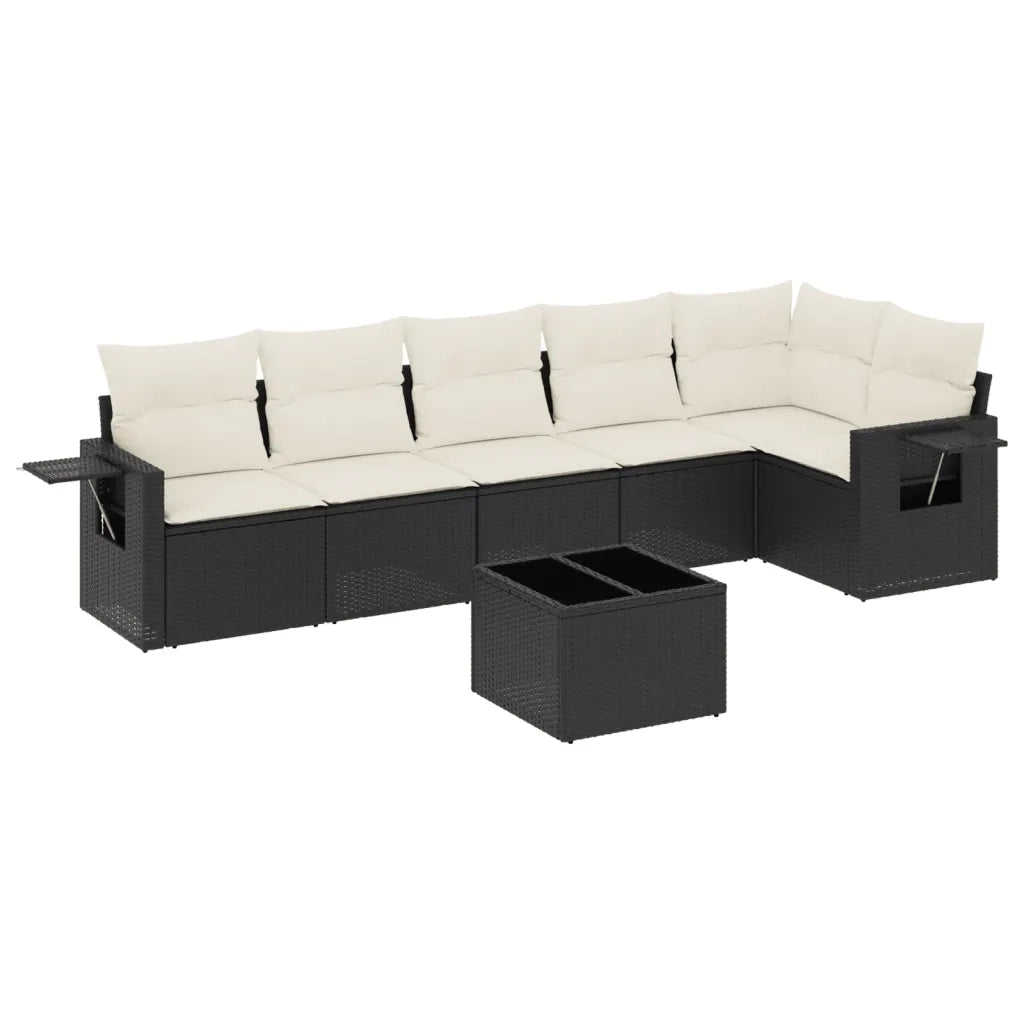 Set Divani da Giardino con Cuscini 7pz Nero Polyrattan