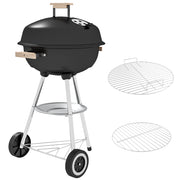 Barbecue a Carbonella con Griglia in Acciaio Coperchio e Prese d'Aria e Ruote Nero