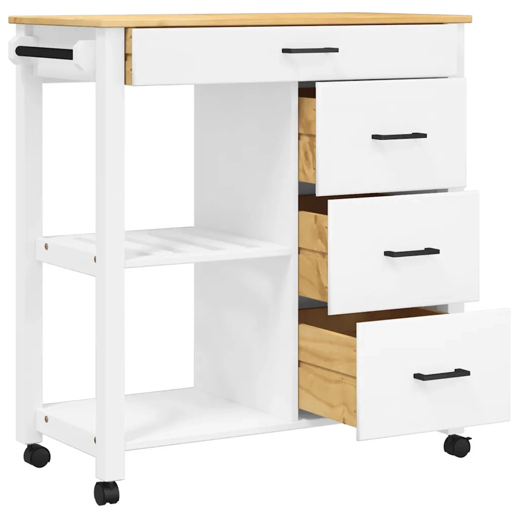 Carrello da Cucina MONZA 84x40x88,5 cm in Legno Massello di Pino 376117