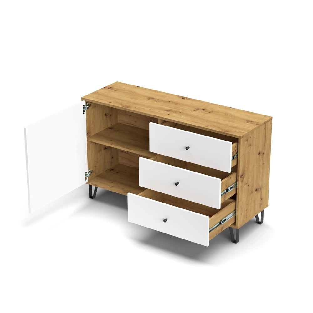 Madia 3 cassetti e anta Bollo5 123,4x40x75,2H colore rovere bianco