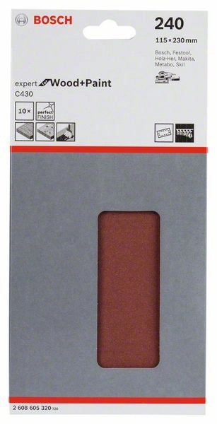 2608605320 - Foglio abrasivo C430, confezione da 10 pz. 115mm x 230 mm, P240