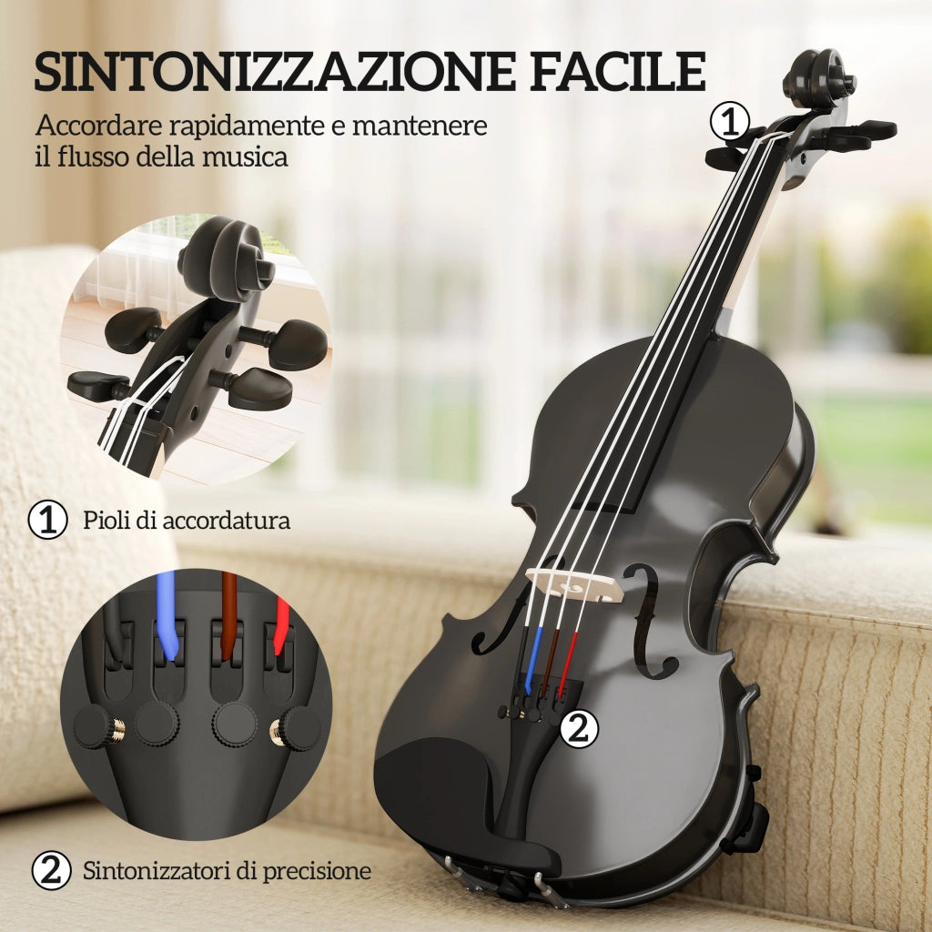 Violino 4/4 in Legno di Abete e Acero con Custodia Arco Spalliera e Pece Nero