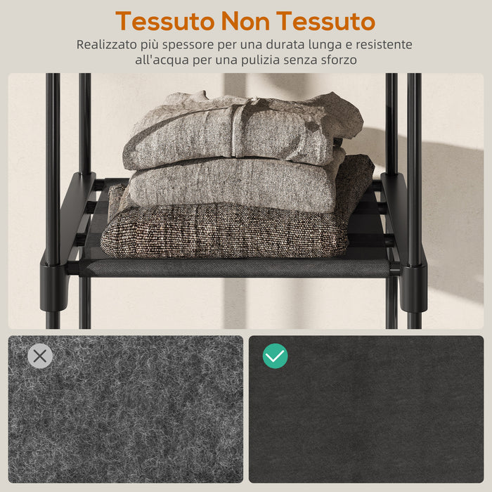 Armadio Guardaroba 182x43x185 cm con 8 Ripiani e 3 Aste per Appendere in Tessuto Nero