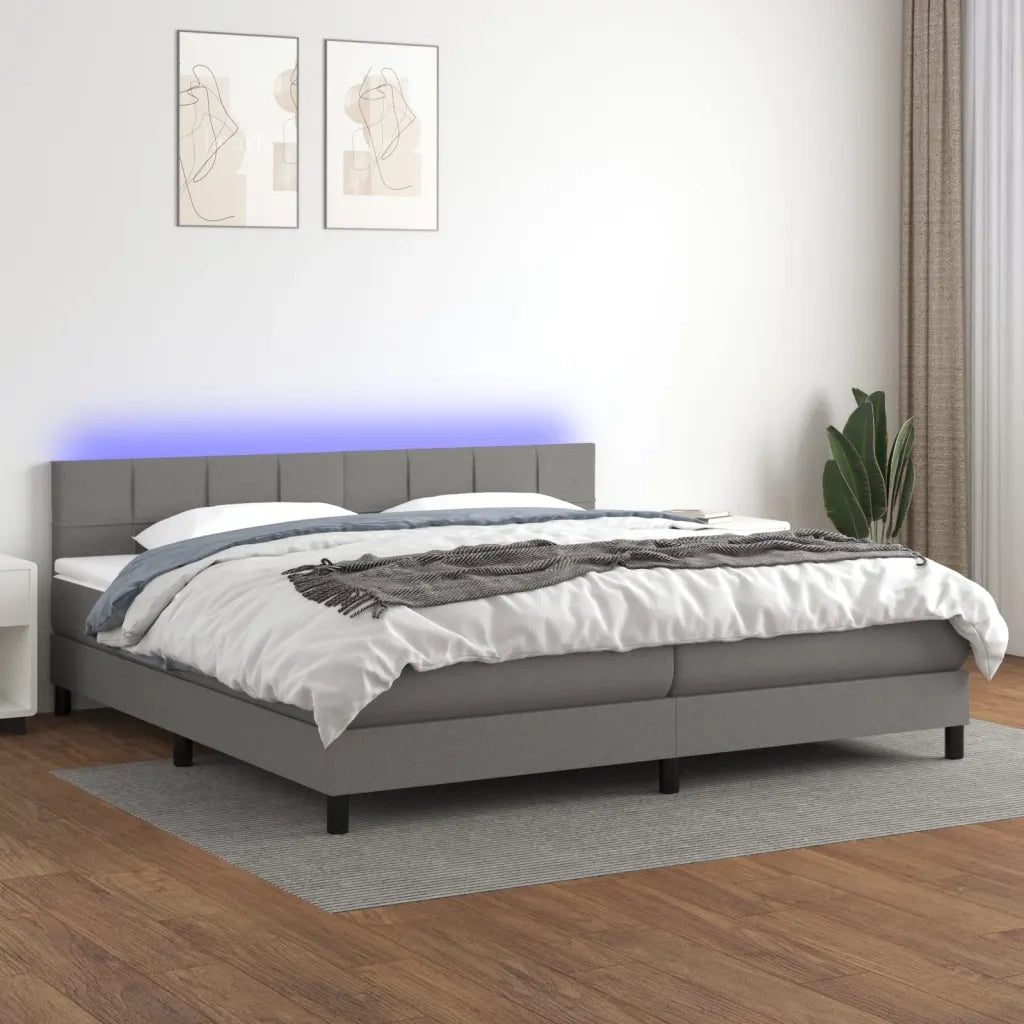 Letto a Molle Materasso e LED Grigio Scuro 200x200cm in Tessuto cod mxl 37946