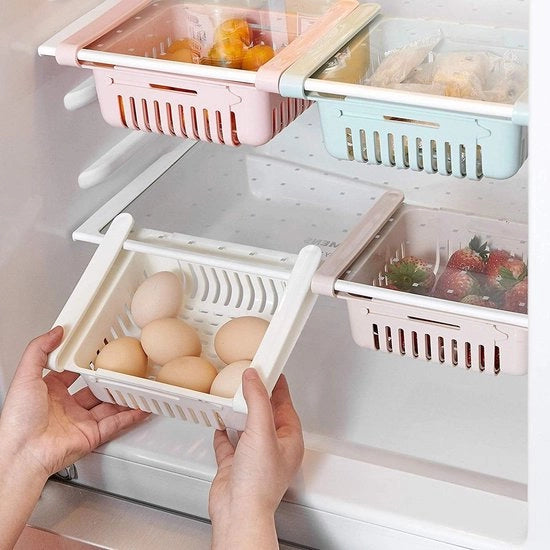 Organizzatore di carrello per frigorifero - Soluzione di archiviazione per le mensole - Conservazione di verdure e frutta (4 pezzi)