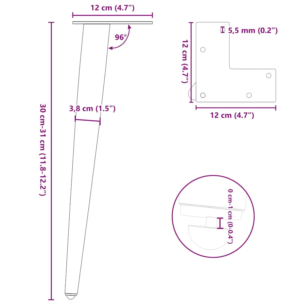 Gambe per Tavolino da Caffè Forma Conica 4 pz Nere 30-31 cm Acciaio 4012508