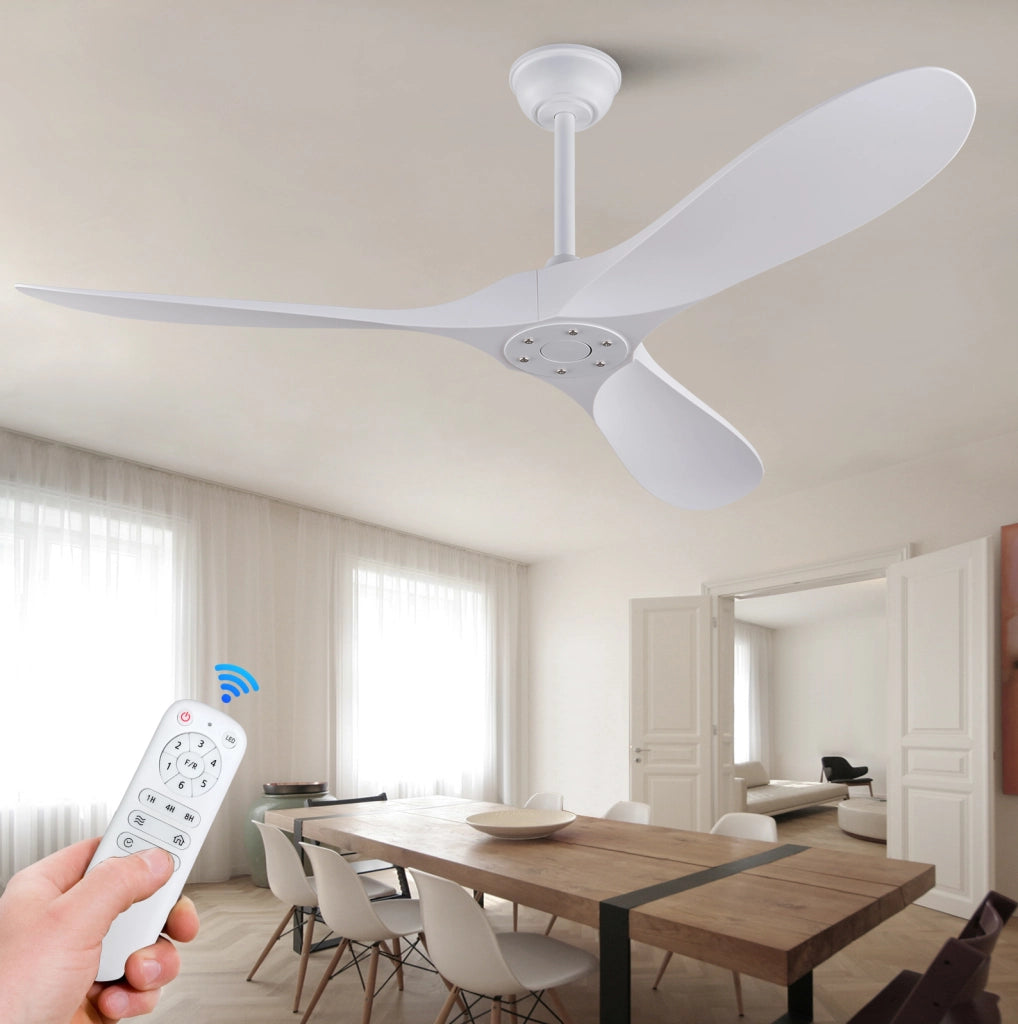 Ventilatore da soffitto 52 pollici senza luce con telecomando; motore DC reversibile; bianco