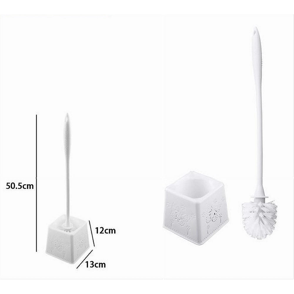 Trade Shop - Portascopino Quadrato Decorato Bianco Per Bagno Wc Toilette Con Scopino 79824 -