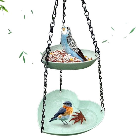 Pavimento per uccelli e vasca da bagno, vasca da bagno per uccelli in plastica a doppia parete, pavimento per uccelli da appendere, stazioni di alimentazione per uccelli selvatici, stazioni di alimentazione per la giardino (verde)