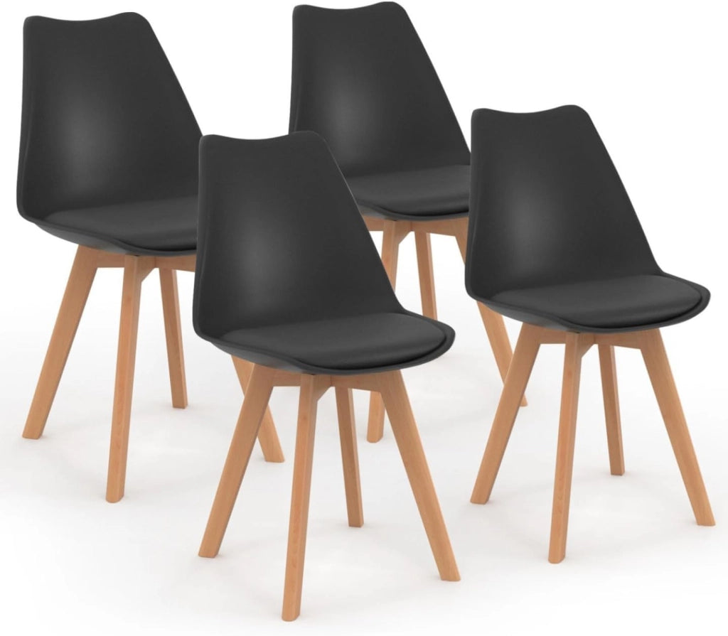 Tavolo da Pranzo Rotondo Alix 110 cm in Legno e Nero e Set di 4 sedie Sara Nere