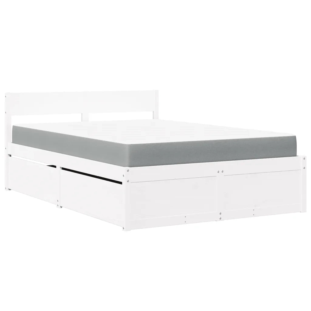 Letto Cassetti e Materasso Bianco 120x190cm Legno Massello Pino 3281917