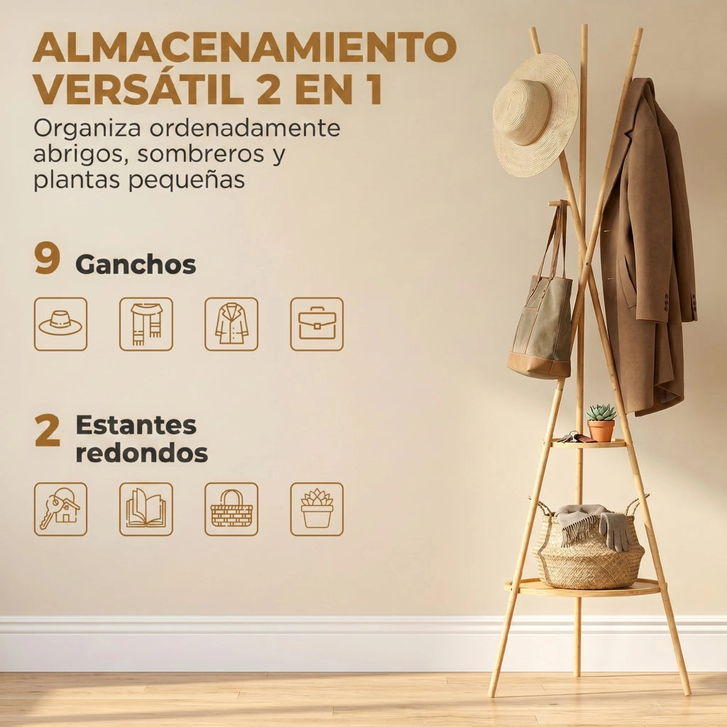 Appendiabiti in Bamb¨´ con Ripiani e Ganci ¨C Zephmum ¨C 58,5x58,5x176 cm Colore Naturale