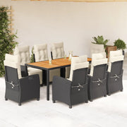 Set da Pranzo da Giardino 9 pz con Cuscini Nero in Polyrattan 3212905