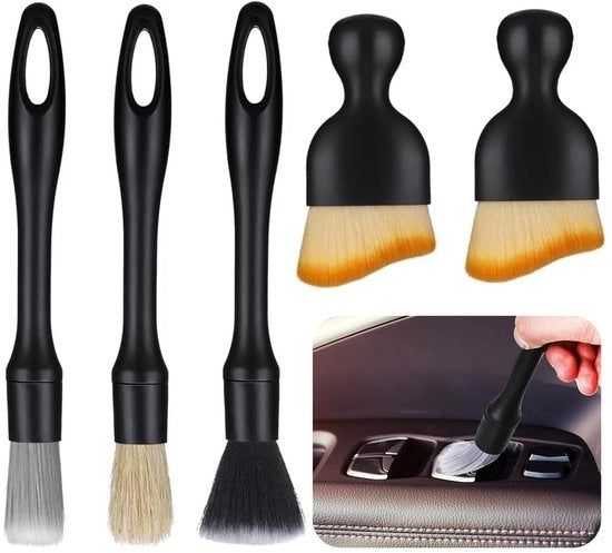 Set di 5 spazzole per auto, spazzola per pulizia interno, morbida spazzola per pulizia di polvere, senza graffi, per pulizia auto e manutenzione auto