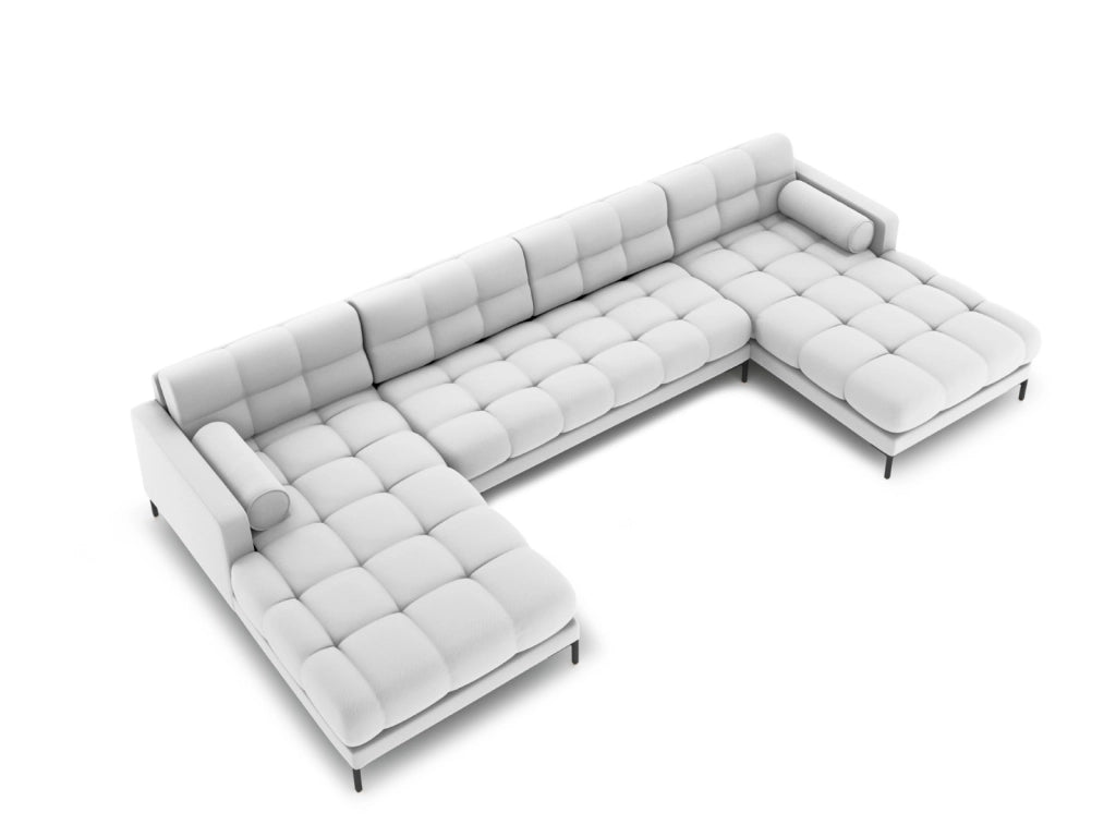 Cosmopolitan Design - Divano panoramico "Bali" 7 posti in tessuto strutturato grigio chiaro 