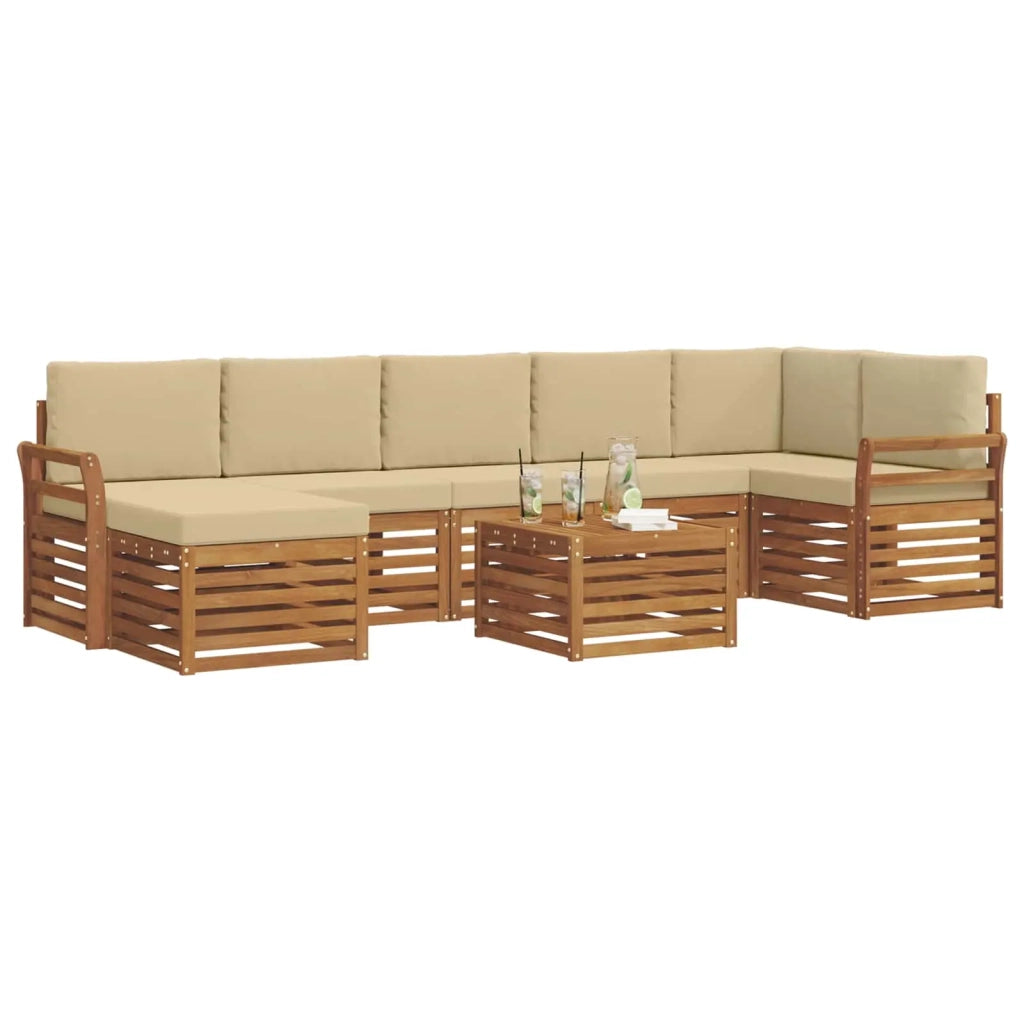 Set di divani da esterno con cuscino 8 pcs Naturale e Beige