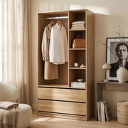 Armadio Aperto Vippsaki Guradaroba con Barra Appendiabiti 4 Scomparti e 2 Cassetti 200 x 100 x 50 cm - Effetto Rovere [en.casa]