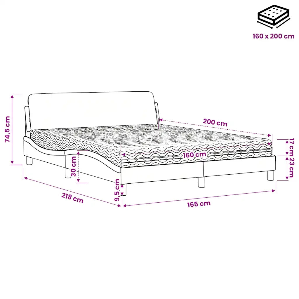 Letto con Materasso Grigio Chiaro160x200 cm Tessuto