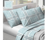 Completo Lenzuola In 100% Cotone  Disegno Tartan Colore Azzurro Modello O.B. - Singolo - Azzurro