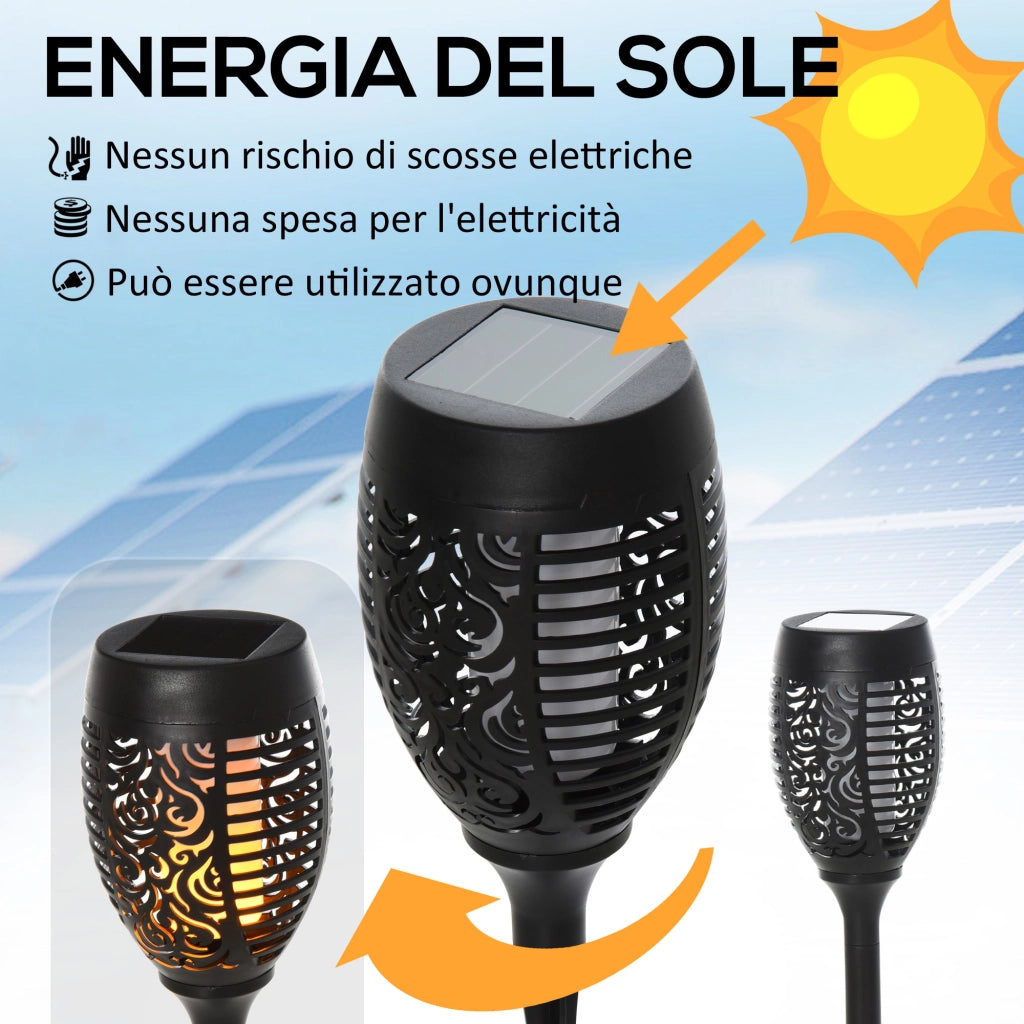 Set 4 Faretti da Esterno LED a Energia Solare con 4 Picchetti. in Plastica. ?12x72 cm. Nero