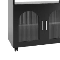 Isola cucina moderna con spazio di conservazione e armadietti con ante in vetro, 120×30×79,5 cm, Nero e Legno naturale