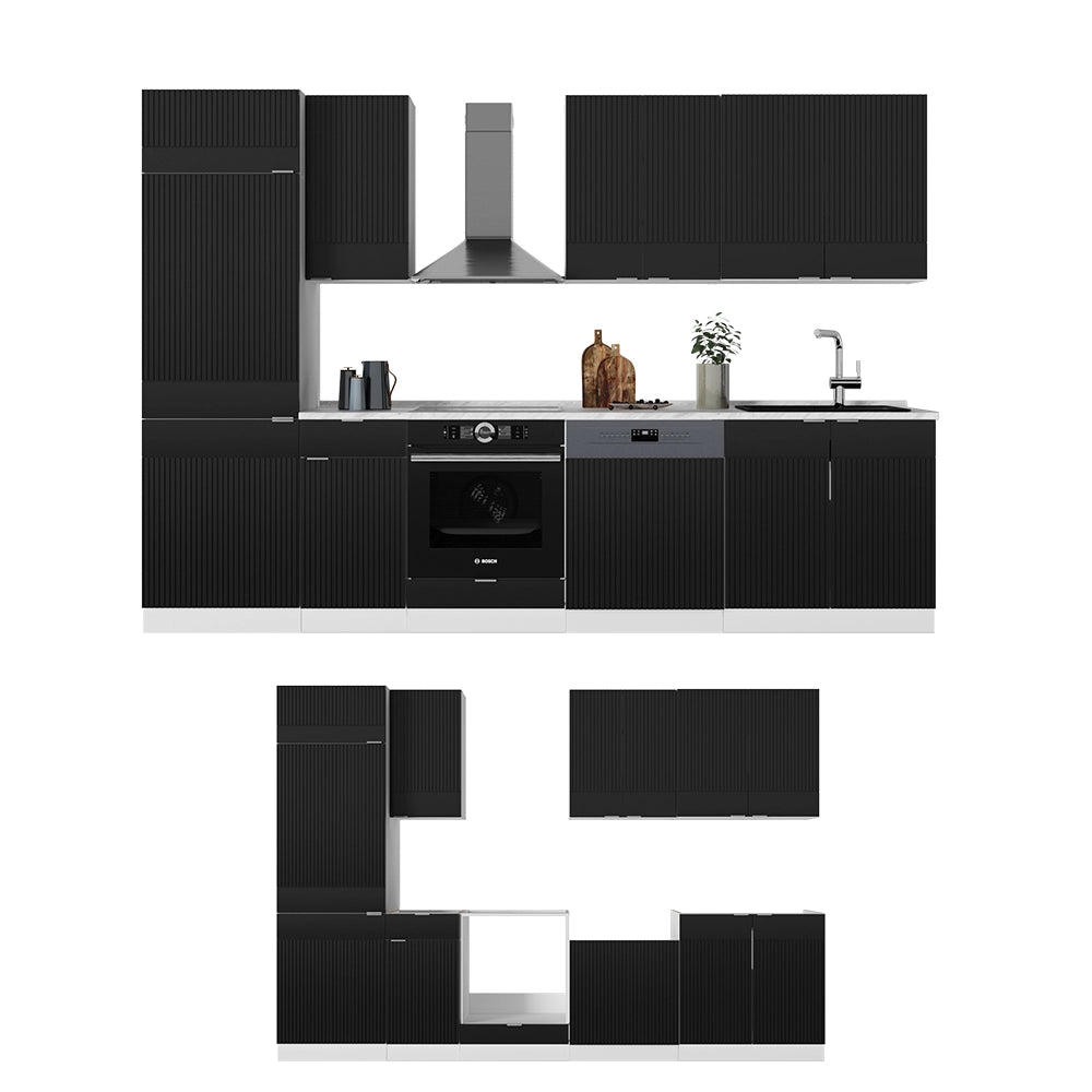 Cucina componibile Fame-Line Nero rigato/Bianco 300 cm, PL Rovere Vicco