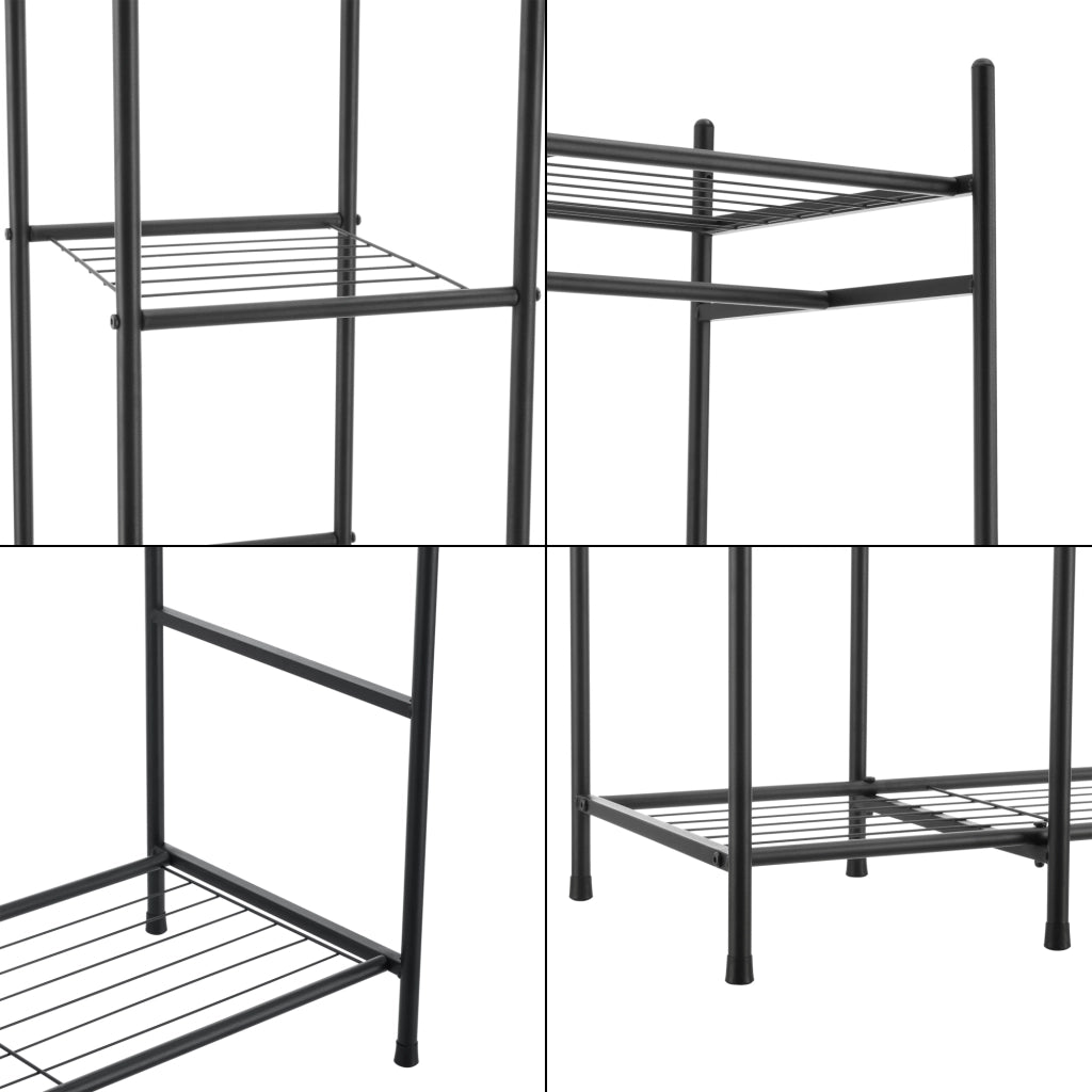 Organizzatore Guardaroba, Scaffalatura con 2 Aste Appendiabiti e 4 Ripiani, Cabina Armadio Senza Ante (AxLaxP) 150 x 150 x 40 cm - Nero, Metallo