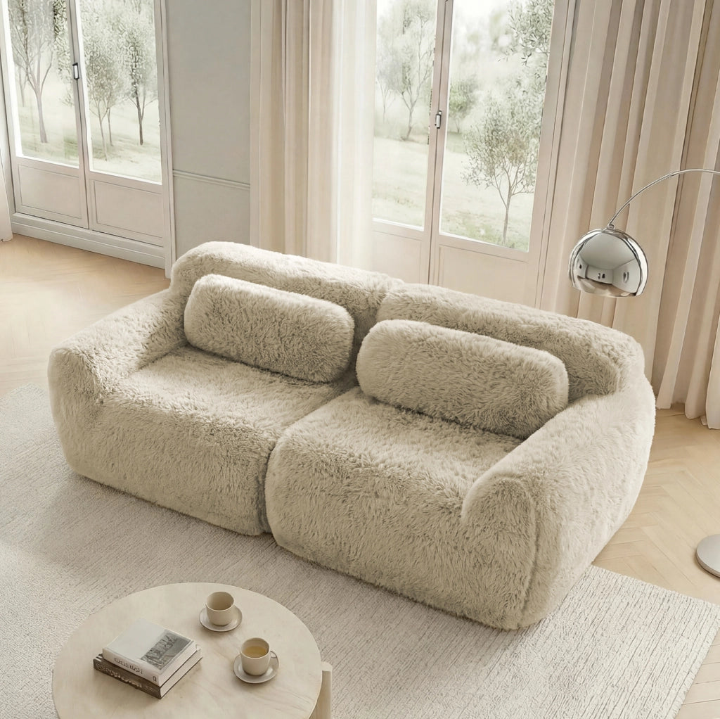 Divano modulare con base antiscivolo in peluche khaki chiaro