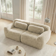 Divano modulare con base antiscivolo in peluche khaki chiaro