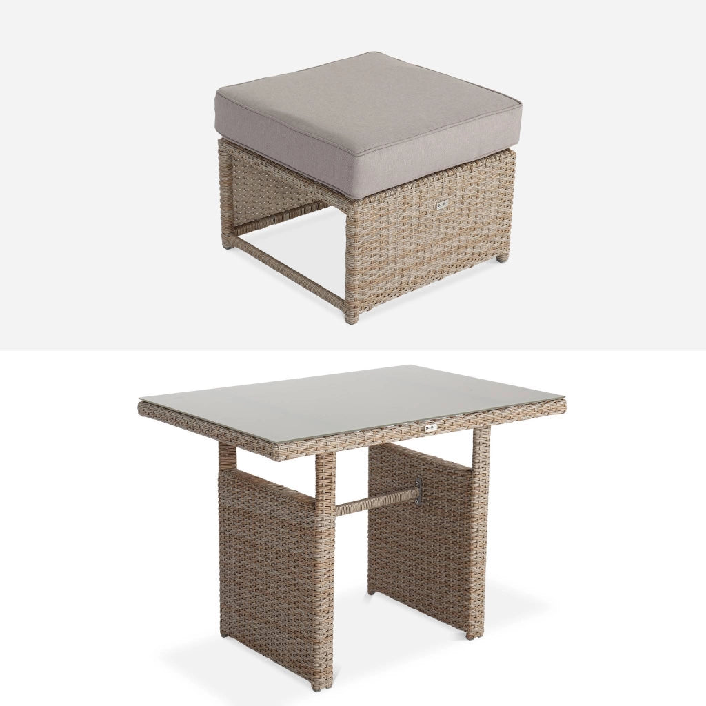 Set tavolo da giardino con pouf a incasso con 6 posti, marrone