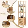Armadio Portaoggetti in Bambù 140 cm, Armadietto da Pavimento per Bagno con 5 Ripiani e Anta a Persiana, Unità di Mensola Autoportante per Ingresso Soggiorno Cucina, Naturale