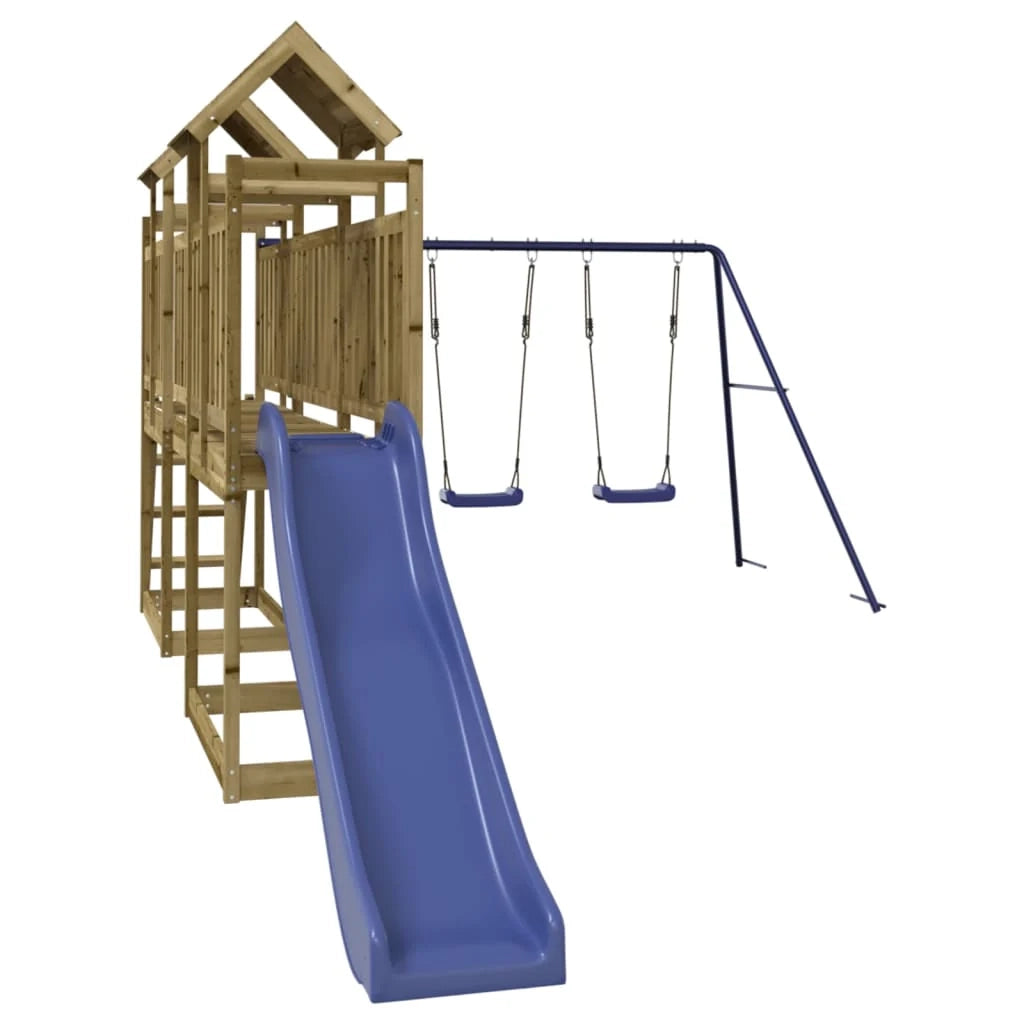 Altalene per parco giochi all'aperto scivolo altalene robuste giochi da giardino 313 x 589 x 214 cm legno di pino impregnato 02_0004823
