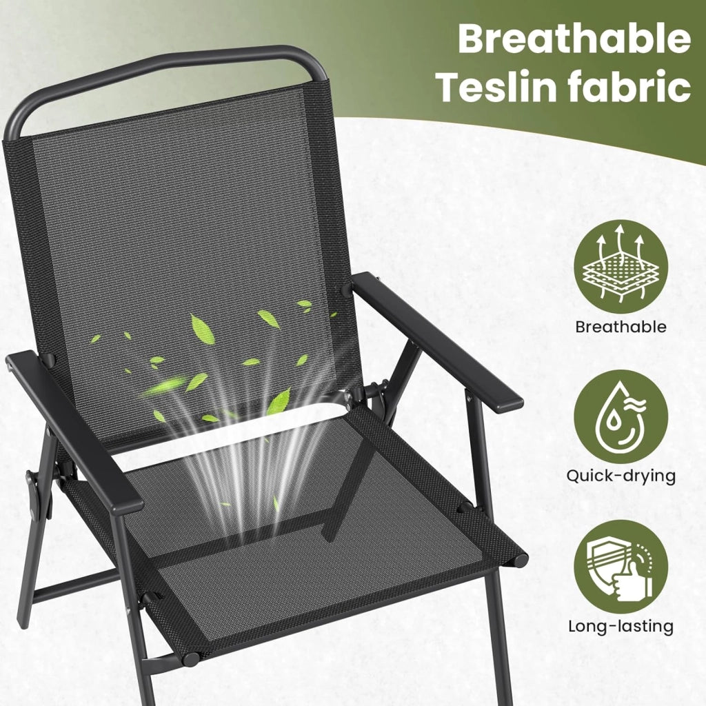 Set di 4 sedie da giardino pieghevoli con schienale, braccioli, sedie da terrazza, sedie da pranzo, fino a 150 kg, sedia pieghevole per campeggio, spiaggia, giardino, piscina, terrazza, colore