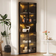 Vetrina angolare triangolare 62x32x160 cm in MDF nero con frontali in vetro e LED