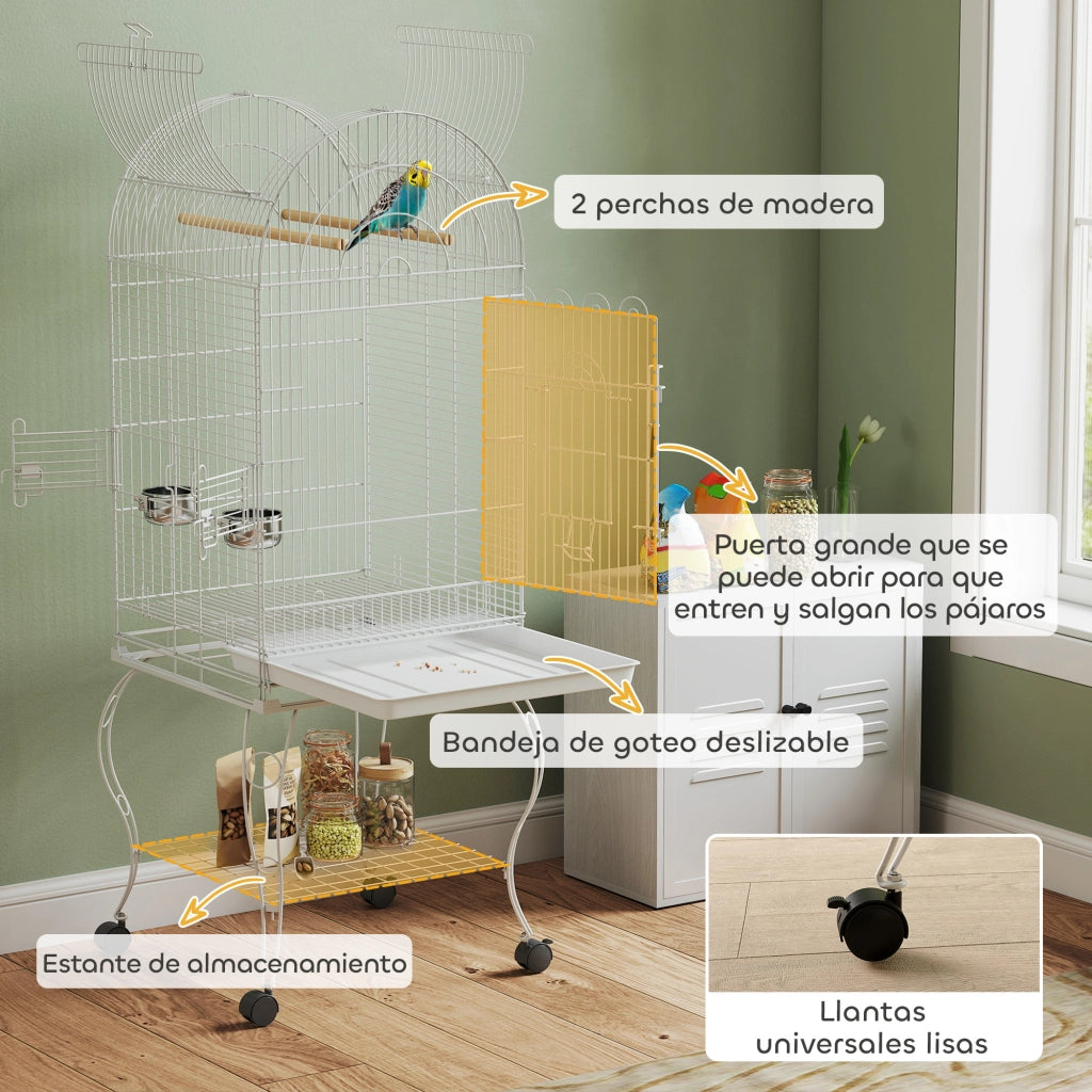 Gabbia per Uccelli con Ruote e Ripiano ¨C zephmum ¨C Bianco 51x51x153 cm