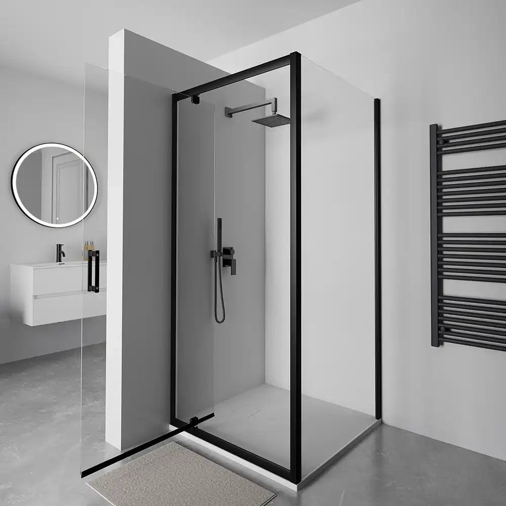 Box doccia 80x80 cm apertura a battente profili neri vetro 6mm trasparente | Apulia