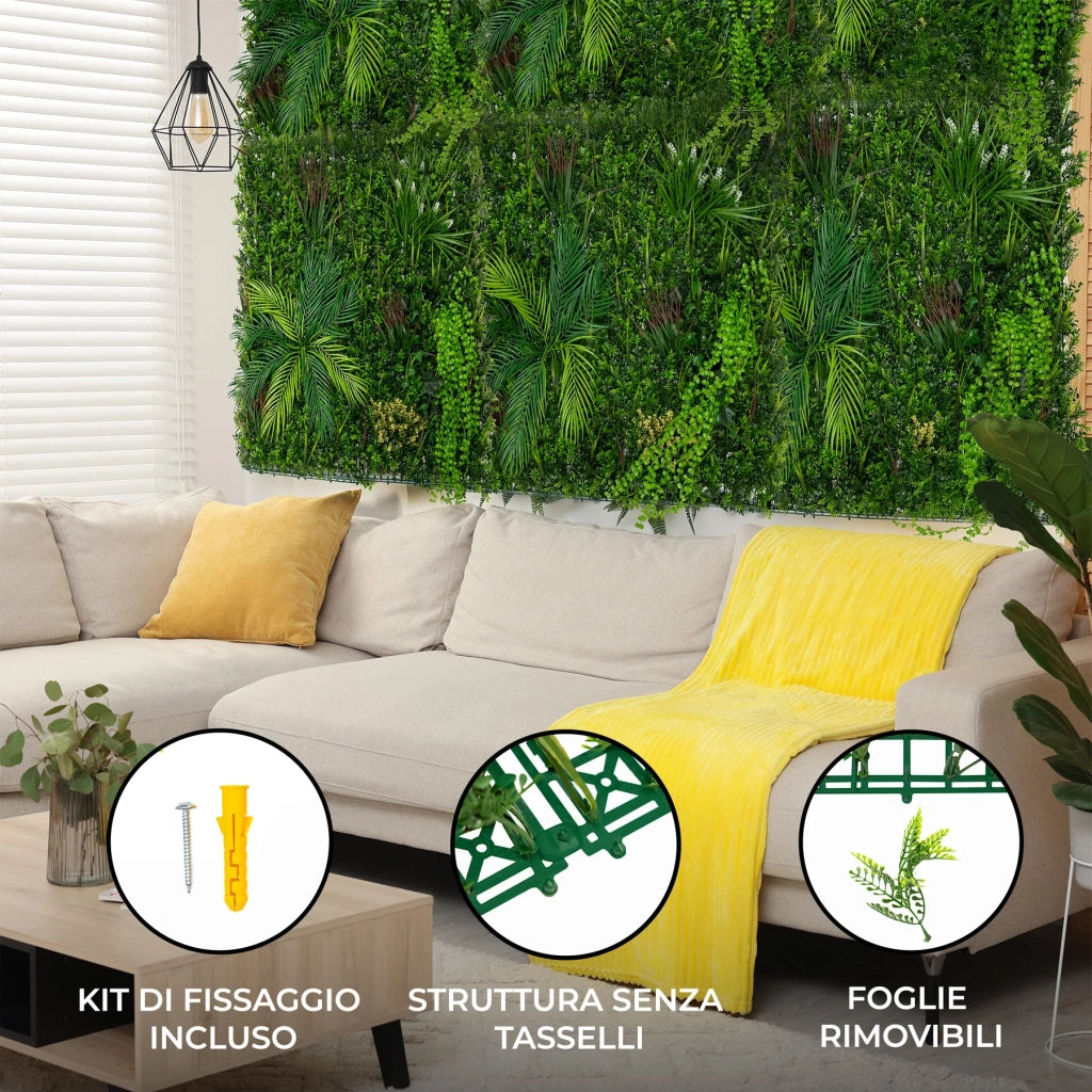 Piastrelle da Parete con Piante Artificiali 1m x 1m (2pz) Pannello Erba Alina per Giardino e Arredo Casa