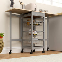 Carrello da Cucina 37x37x77,5 cm con 3 Cestini e 2 Ribalte in Legno e Metallo Grigio e Rovere