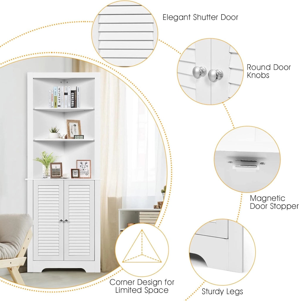 Mobile ad angolo, mobile da bagno indipendente con 3 ripiani aperti, mobile alto per bagno, camera da letto e soggiorno, mensola angolare 44 x 44 x 173 cm
