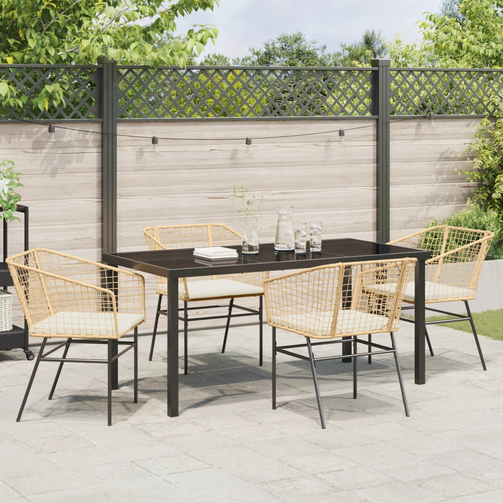 Set da Pranzo da Giardino 5 Pezzi con Cuscini Marrone Polyrattan
