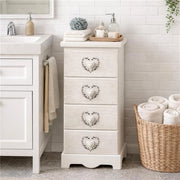 MA MAISON CASSETTIERA 4 CASSETTI IN LEGNO 31X26X80 CM, MOBILETTO SALVASPAZIO PER CAMERA DA LETTO BAGNO INGRESSO, STILE SHABBY BIANCO