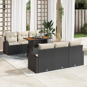 Set divano da giardino da 7 pezzi con cuscini neri in polyrattan