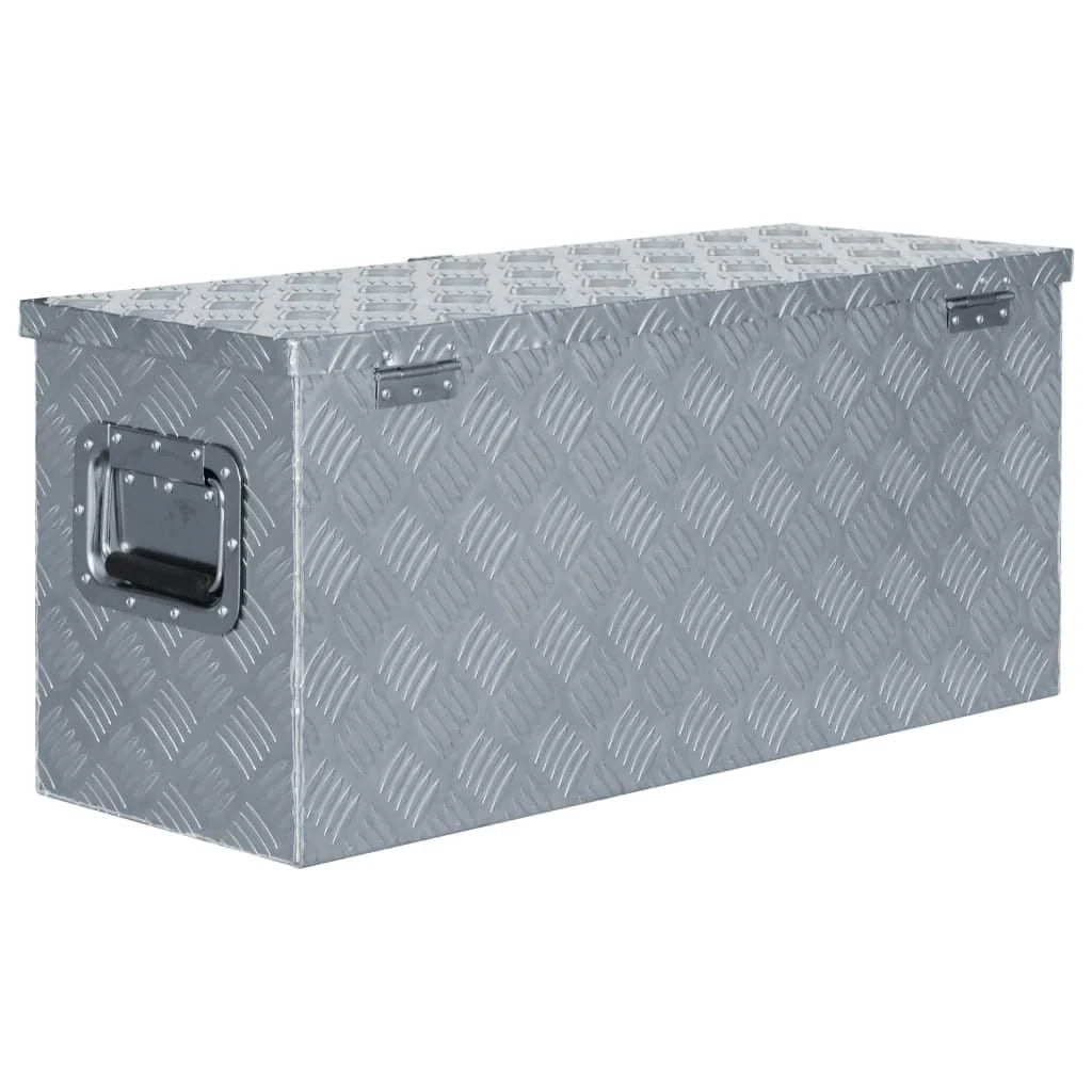 Cassetta portautensili in alluminio argentato baule portaoggetti cassetta degli attrezzi 80 x 30 x 35 cm argento 02_0003208