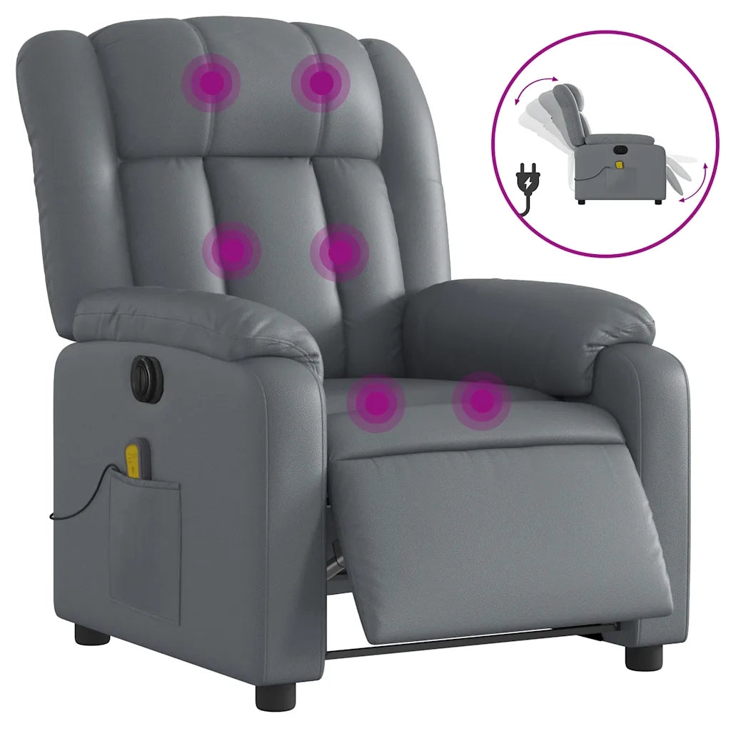 Poltrona Massaggiante Elettrica Reclinabile Grigio Similpelle 3205260