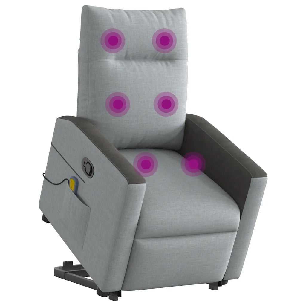 Poltrona Alzapersona Massaggi Reclinabile Grigio Chiaro Tessuto 3324059