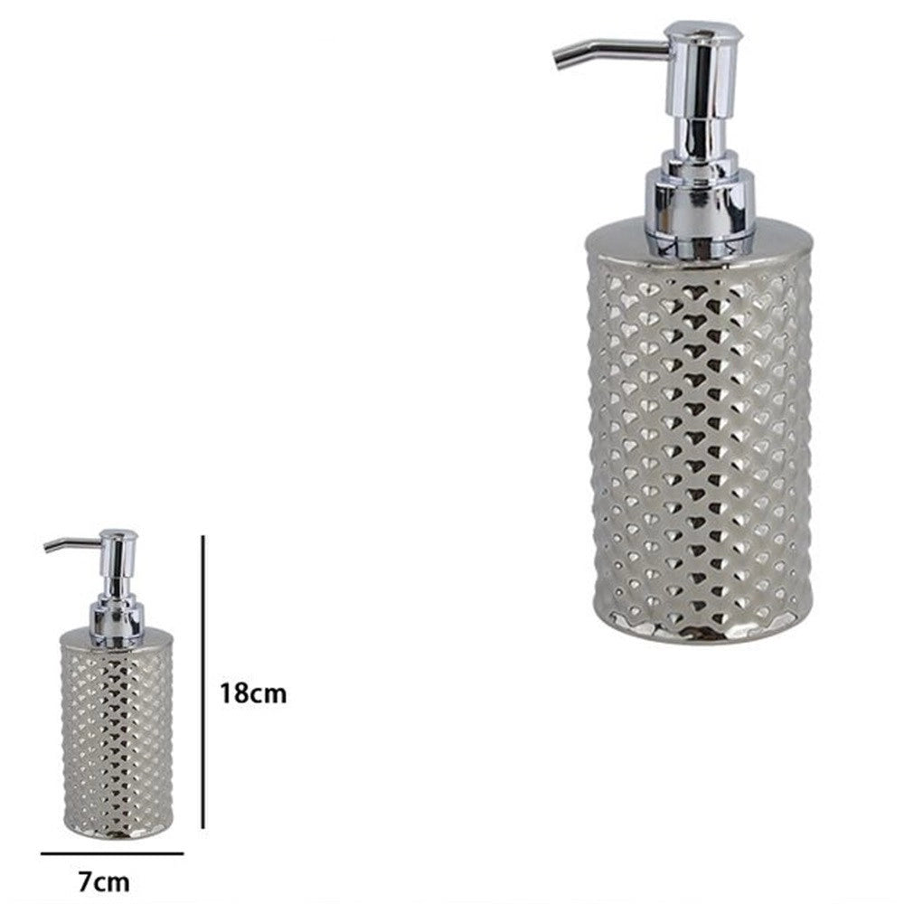 Trade Shop - Dispenser Sapone Liquido Accessorio Bagno Silver Con Effetto Cuoricini Arredo 87817 -