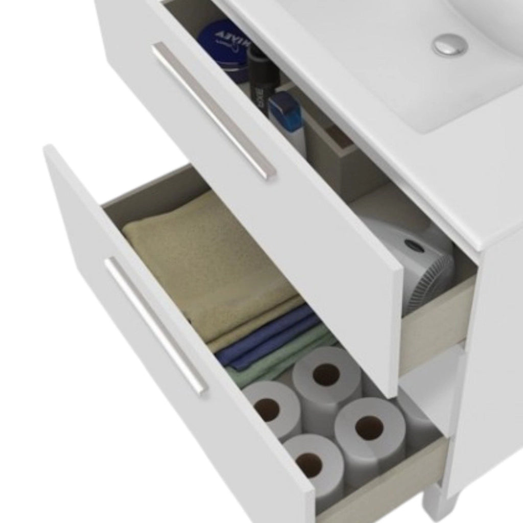 Tavoleto, set Mobili Bagno Specchio Incluso, Bianco Lucido