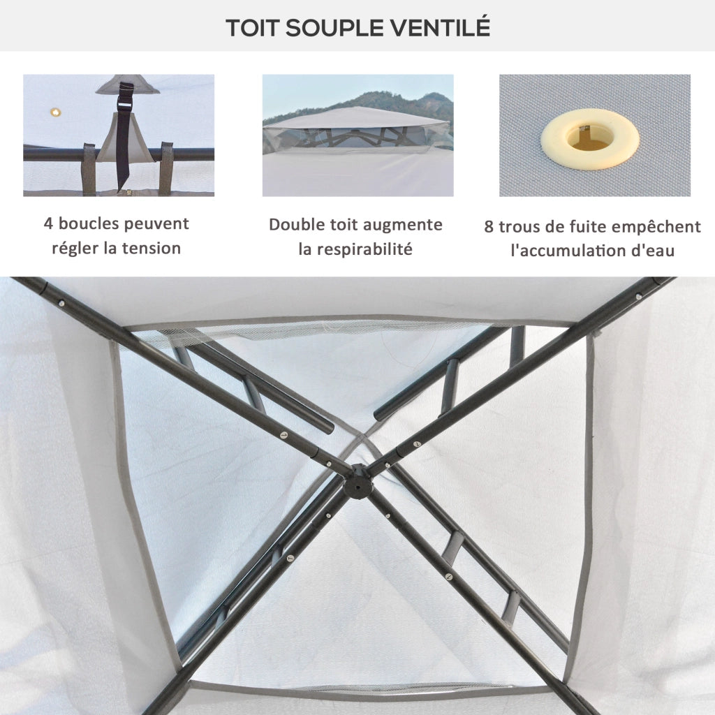 Gazebo da giardino 3x3m ¨C zephmum ¨C doppio tetto con zanzariere grigio chiaro