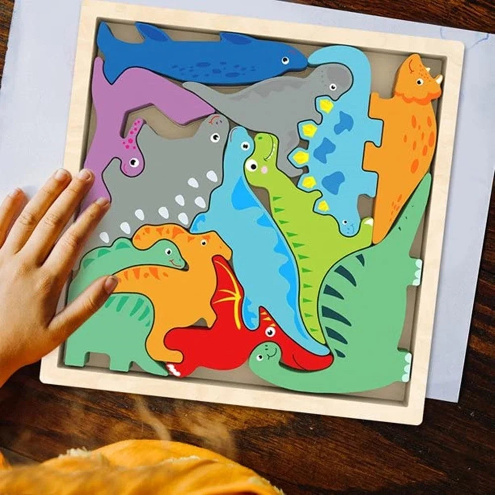 Trade Shop - Puzzle 3d A Incastro In Legno Forma Dinosauri Per Bambini Gioco Da Tavolo Educativo 07937 -