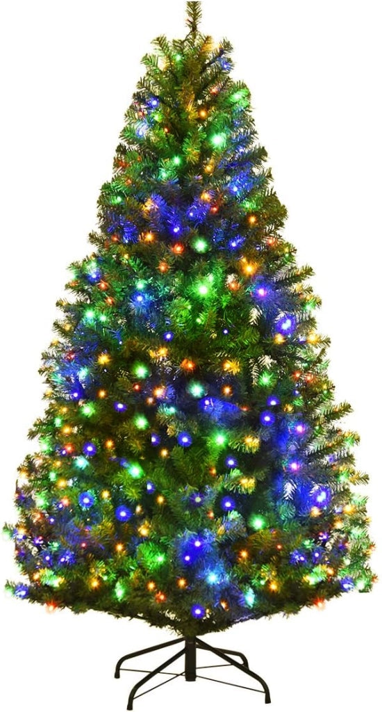 Albero di Natale 120/150/180/210 cm, Albero di Natale con Luci Incorporate 11 Modalità di Illuminazione, 300/600/1000/1570 Rami e Base in Metallo, Perfetta per Casa e Negozio (180cm)